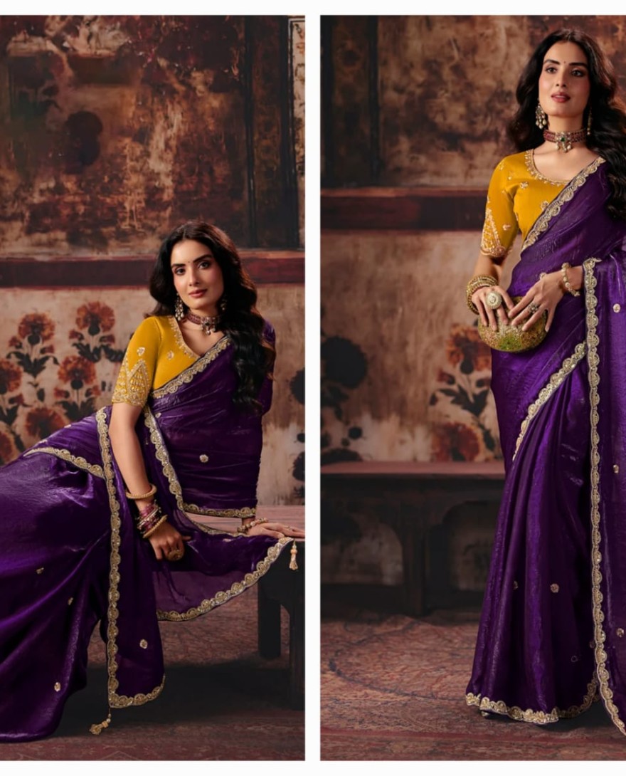 1009 - Purple & Yellow Designer Style Festive Wear Saree